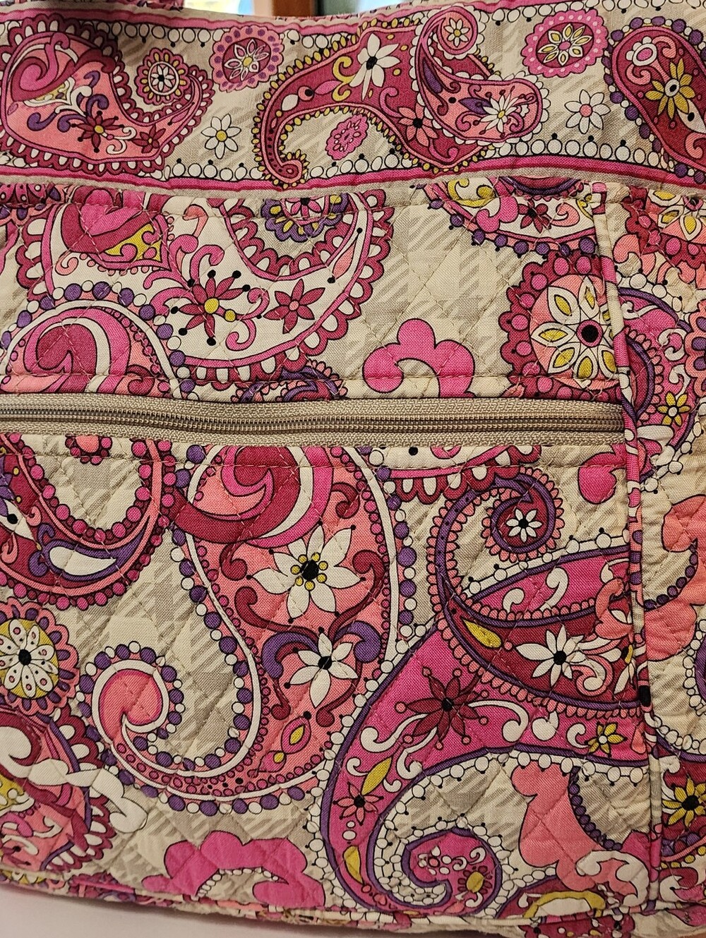 Vera Bradley Quilted Tote Shoulder Bag – Pink Paisley Floral Pattern 14" Wide - Picture 10 of 15